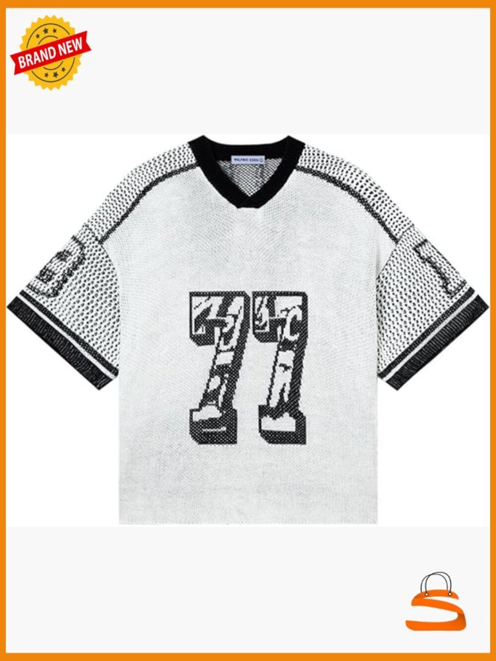 Oversized Short Sleeve Knit Pullover Sweater Y2k Boho Trendy Number Print